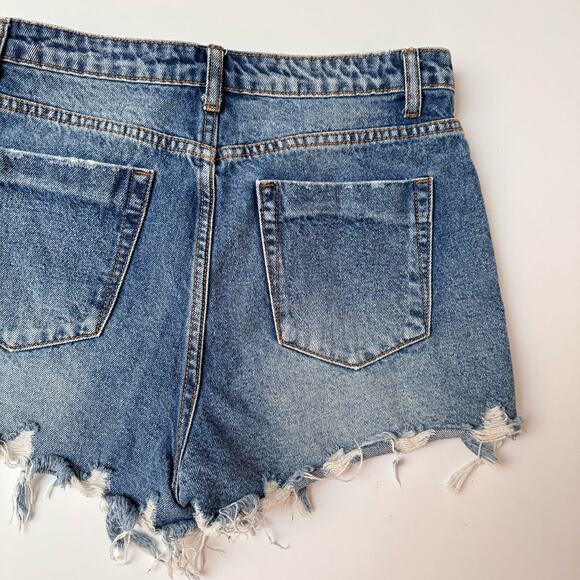 Signature8 Cotton Distressed Denim Ultra High Waisted Shorts Medium - Picture 11 of 12